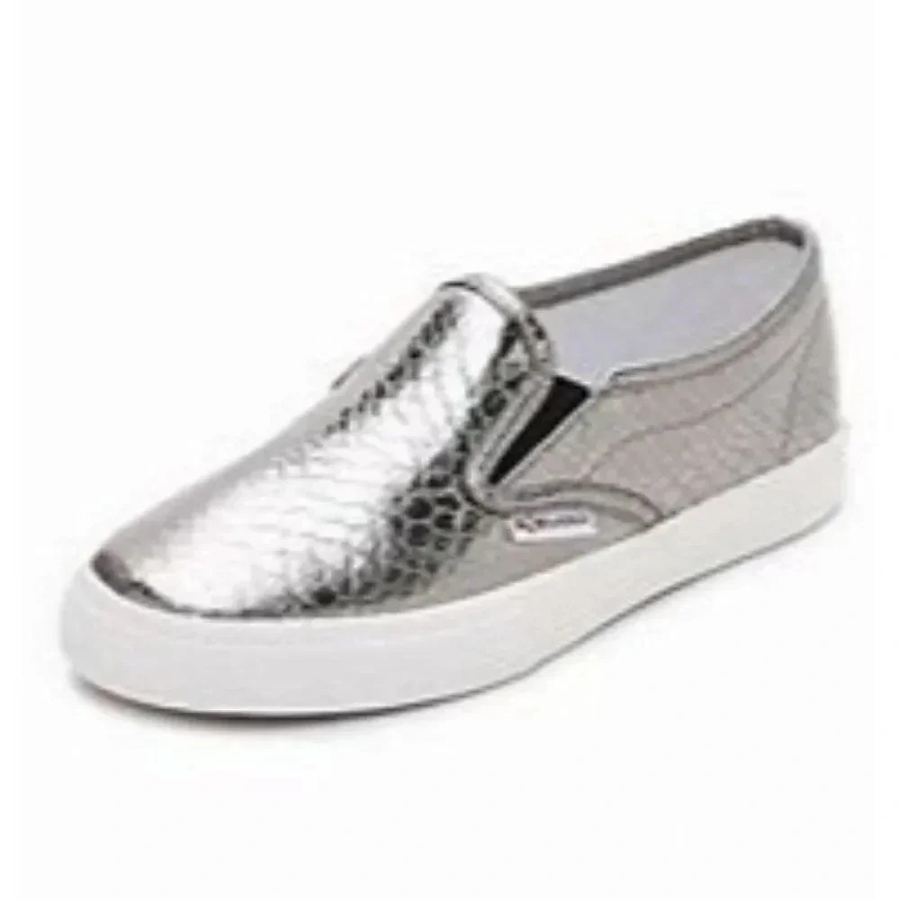 Superga Silver Metallic Snakeskin Print Slip on Sneakers